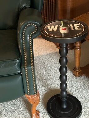 Wine Accent Side Table in Black | Wood Pedestal Drink Table
